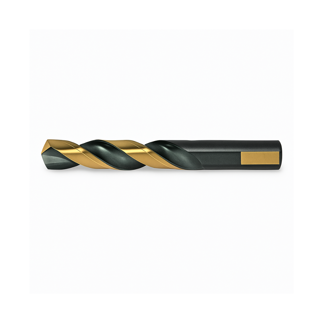 15/64" Mechanics Length Drill Bit – M-7 High-Speed Steel, Black & Gold Oxide, 135° Split Point, 3-Flat Shank – Metal Drilling Bit
