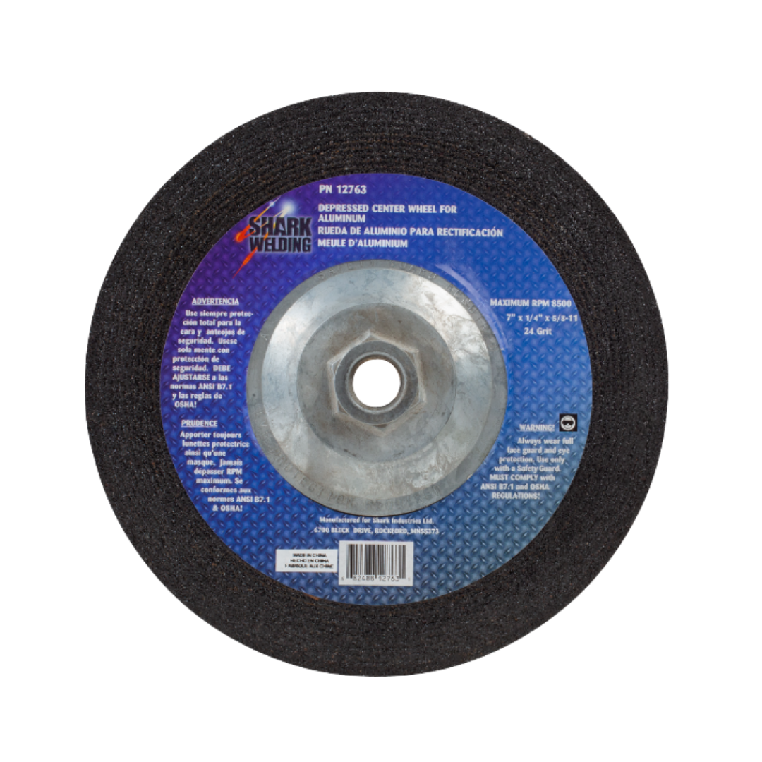 7" x 1/4" x 5/8"-11 Type 27 Depressed Center Grinding Wheel for Aluminum – 24 Grit
