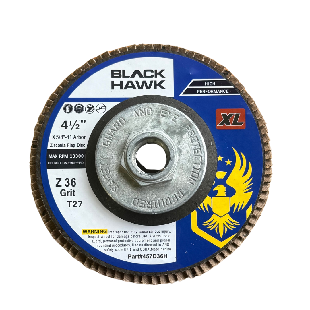 4-1/2" x 5/8"-11 Threaded Hub High Density Zirconia Flap Disc, Type 27, 36 Grit