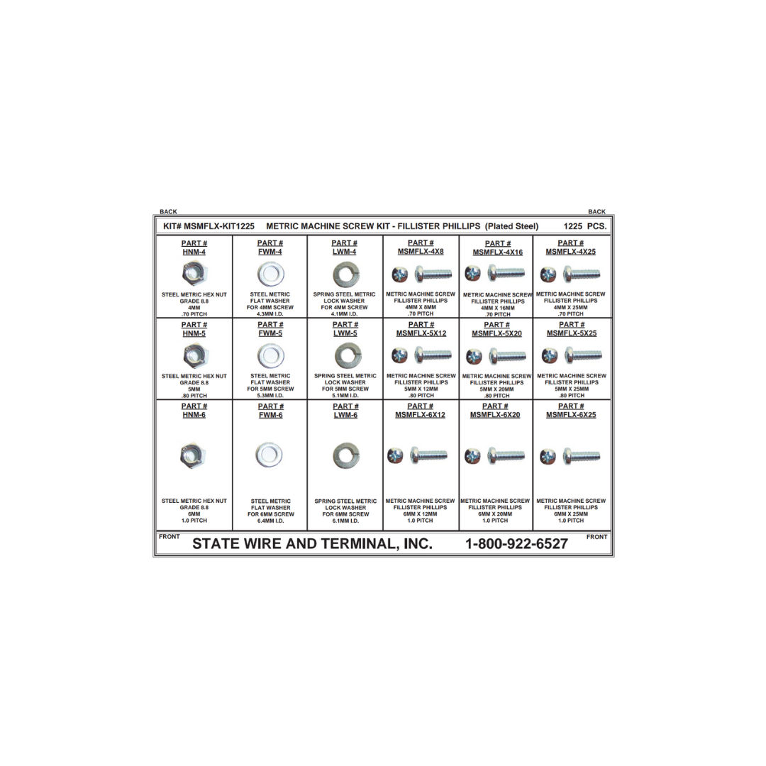 Metric Phillips Head Machine Screw Kit - 1225 Pieces