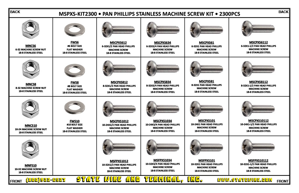 Pan Phillips Stainless Machine Screw - 2300 Piece Kit