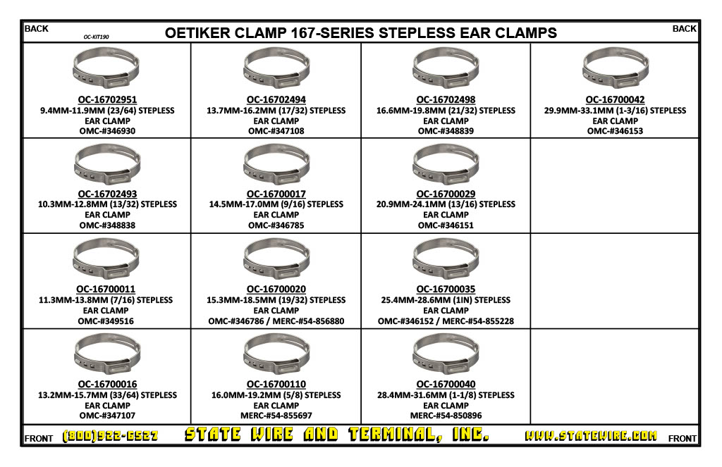 Oetiker Clamp - 167 Series - Stepless Ear Clamp 190 Piece Kit
