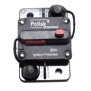 High-Amp Waterproof Surface-Mount Switchable Manual Reset Circuit Breaker – 80A, Studs, Type III