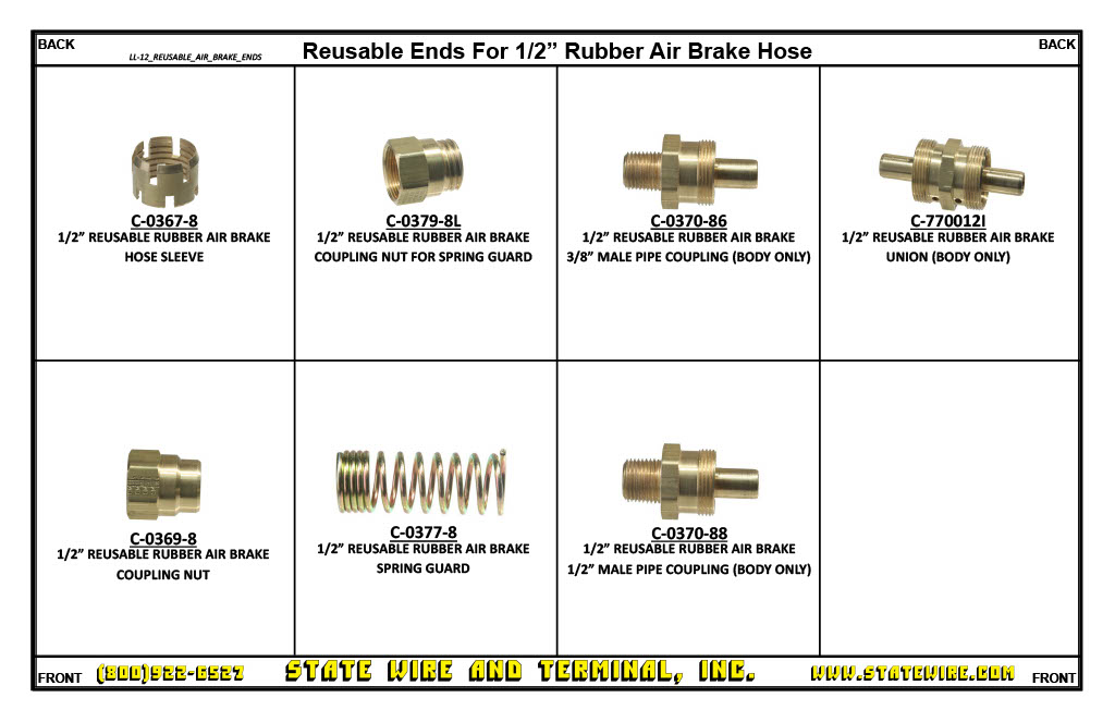Reusable Fittings for 1/2" Rubber Air Brake Hose Kit - 27 pieces