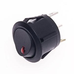 Illuminated Round Rocker Switch with Red LED – SPST, On-Off, 3 Blades