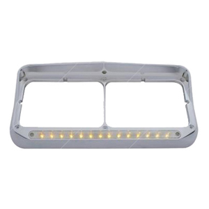14 LED Chrome Rectangular Dual Headlight Bezel with Visor