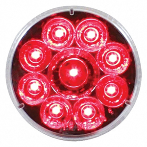 LED 2-1/2" Round Mrkr/Clrnc Light w/ Reflex - 9 Diodes, 2 Fem Bullets (Red w/ Clr Lens)