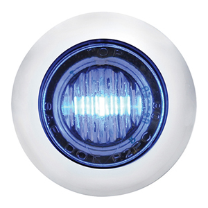 Grommet-Mount 1-1/8" Round Mini Mrkr/Clrnc Light w/ Stainless Steel Bezel - 3 Diodes, 0.180 Bullets (Blue w/ Clr Lens)