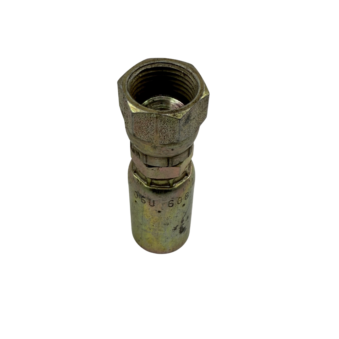 Crimp JIC 37° Female Swivel Hydraulic Hose Fitting – 3/8" Hose x 3/4"-16 (1/2" FJIC), Zinc-Plated Steel