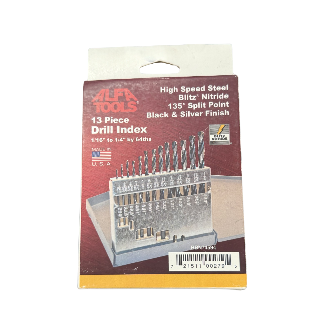 13-Piece Blitz Extra Heavy Duty Jobber Drill Bit Set, 1/16″–1/4″ by 64ths