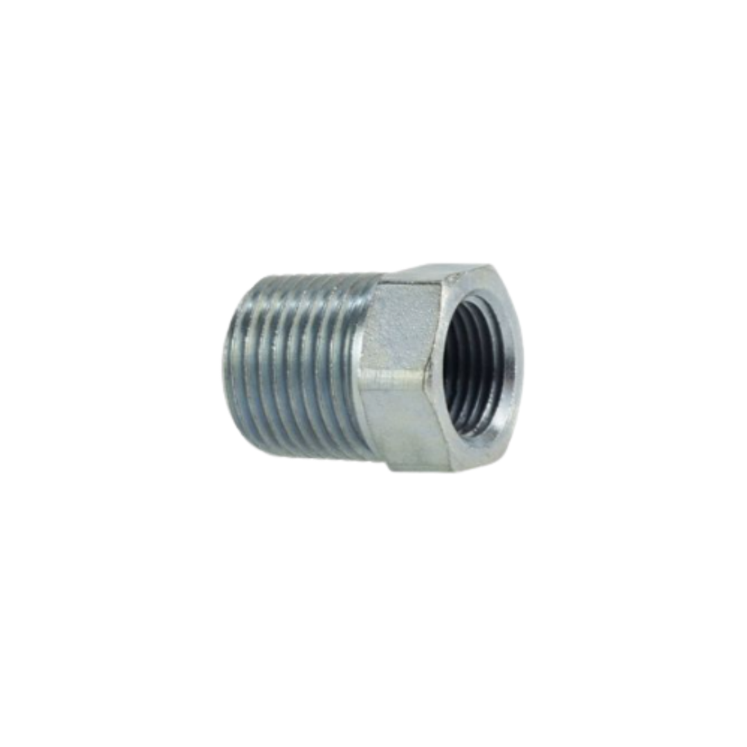3/4" x 3/8" Steel Hex Reducer Bushing – Male x Female NPT, Zinc-Plated