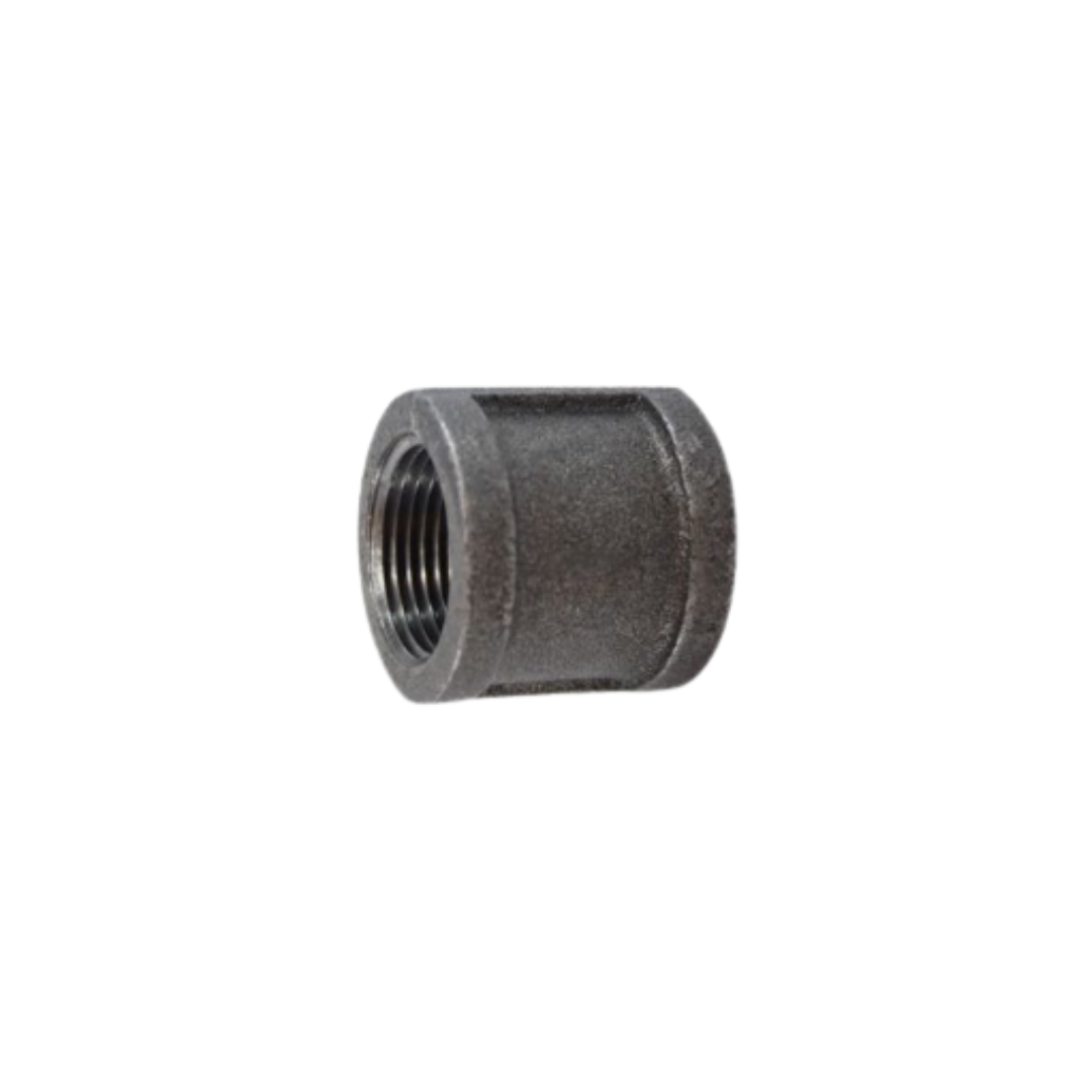 1-1/2" Black Pipe Coupling – Female Thread, 150 lb Malleable Iron