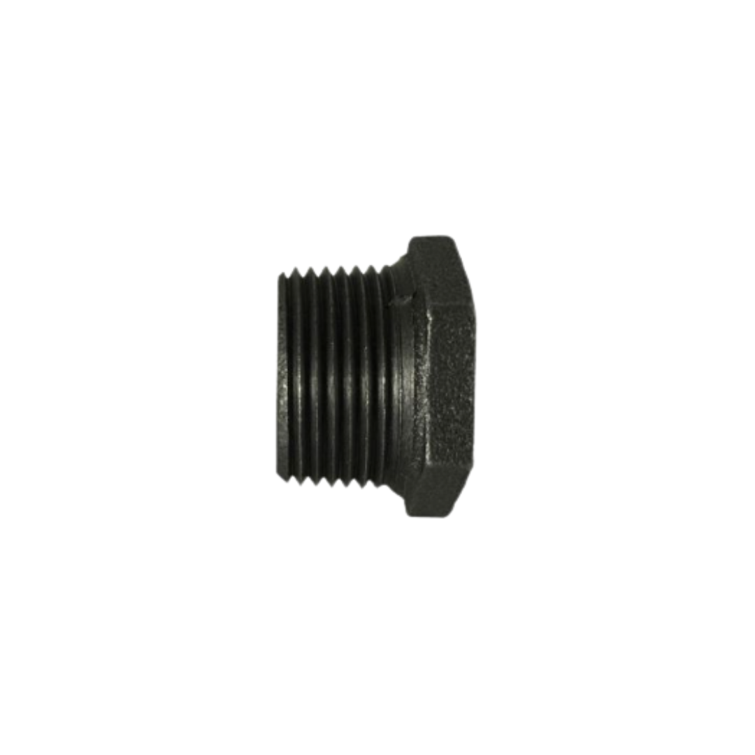 1/2" × 3/8" Black Pipe Reducing Hex Bushing – Male × Female Thread, 150 lb Malleable Iron