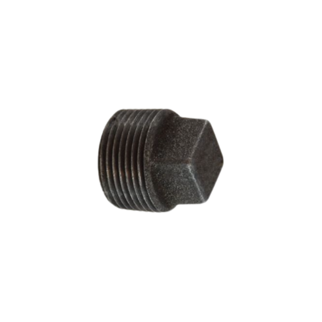 1-1/2" Black Pipe Square Head Plug (Cored) – Male Thread, 150 lb Malleable Iron