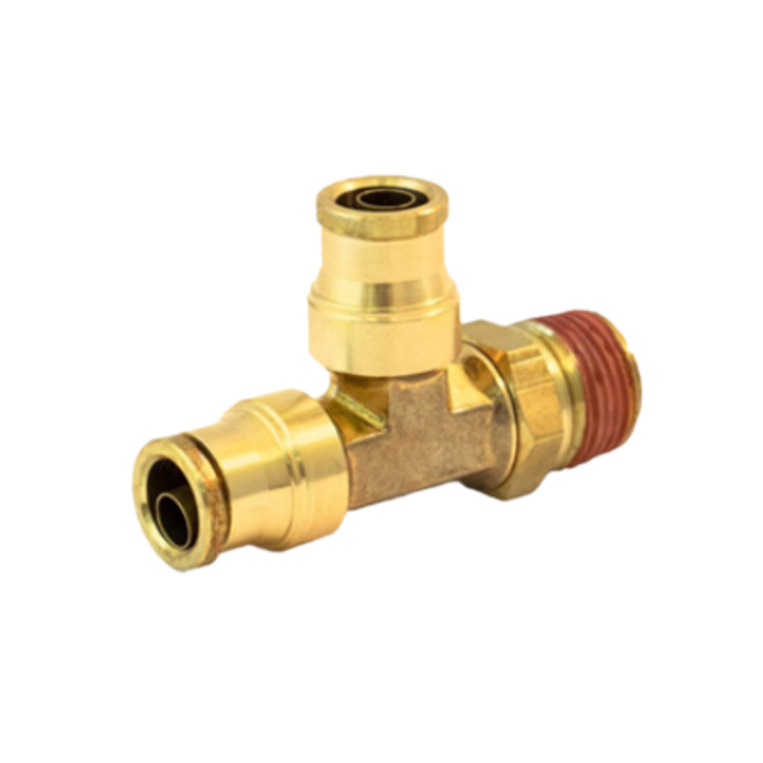 3/8" x 1/4" DOT Push-to-Connect Swivel Male Run Tee – Brass
