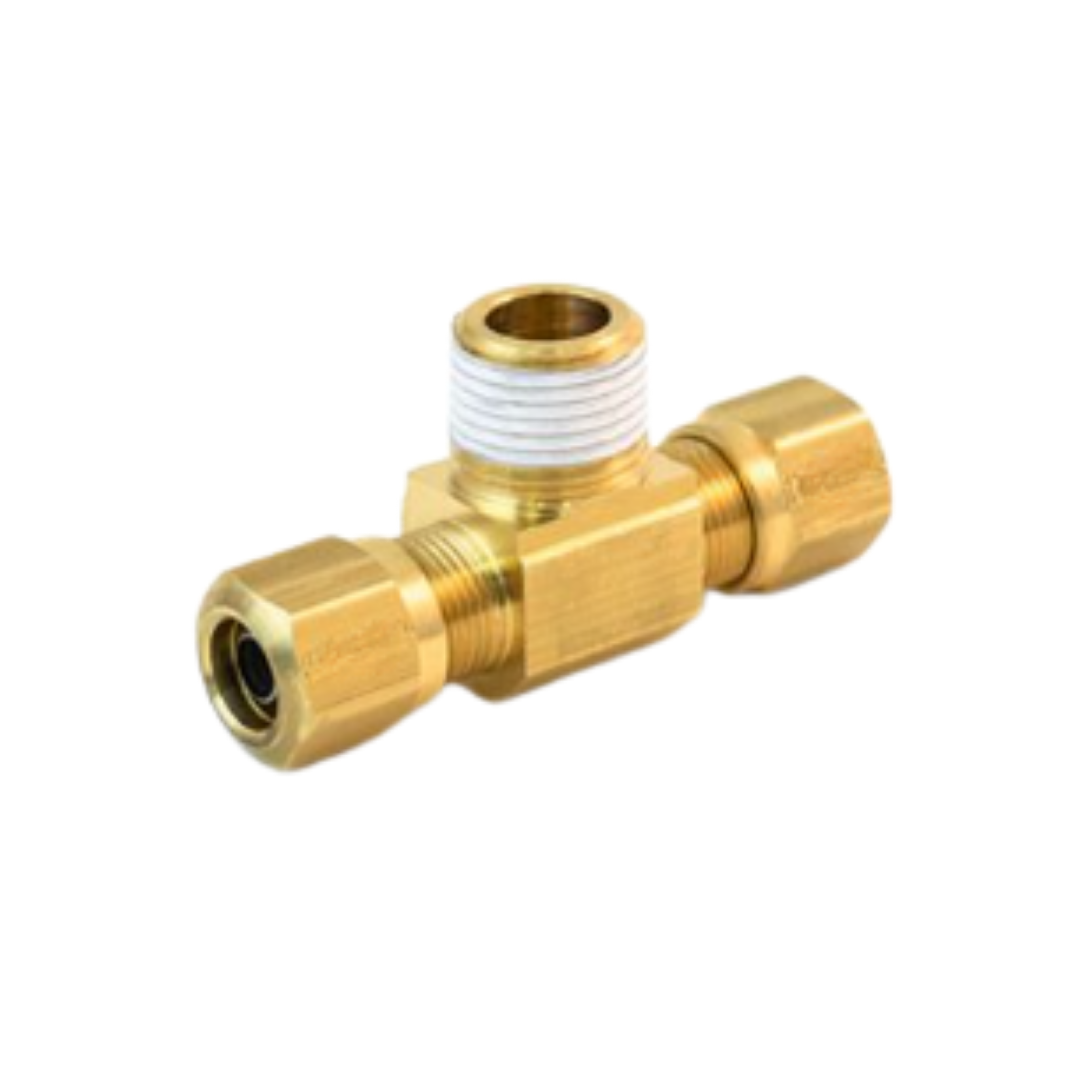 TRS-S772AB-4-2 Brass Male Branch Tee, 1/4" Tube x 1/8" NPT, No Sealant, SAE J844 Air Brake Fitting