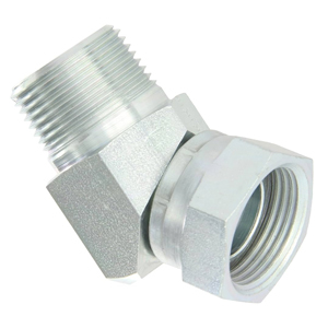 Hydraulic 45° Street Elbow – 1" Female Pipe Swivel (NPSM) x 1" Male Pipe (NPTF) – Carbon Steel, Zinc-Plated