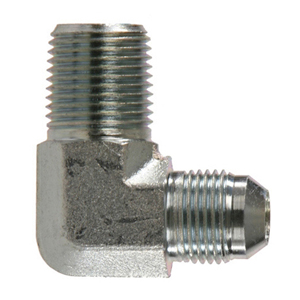 JIC 37° Flare 90° Male Elbow – 1/2" Hose x 3/8" NPT Pipe – Steel Hydraulic Fitting