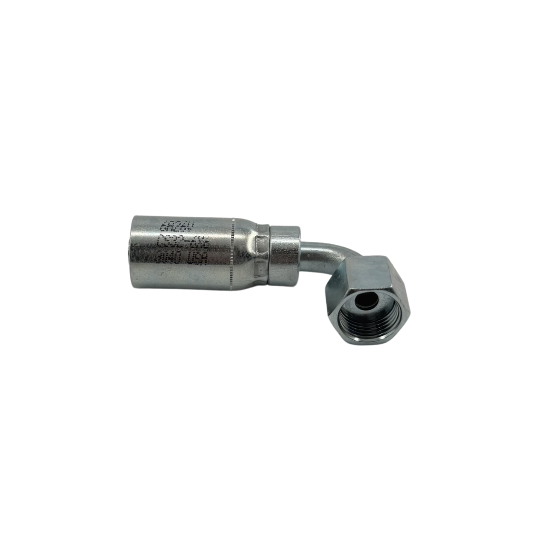 90° Female Swivel Hydraulic Adapter – ORF O-Ring Face Seal – 3/8" Hose x 3/8"-18 Pipe – Zinc-Plated