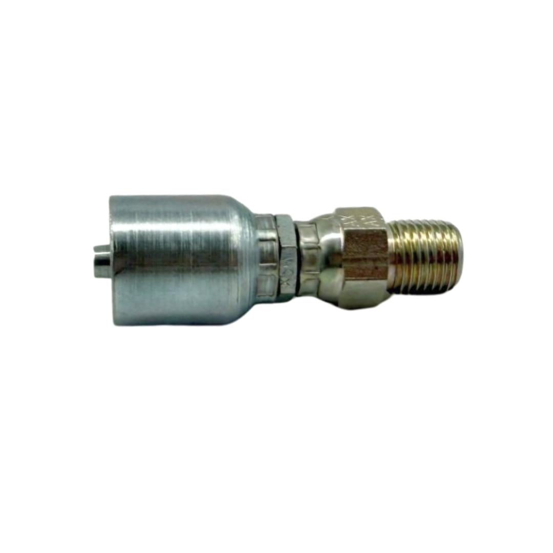 Hydraulic Hose Fitting – Straight Male Swivel – Grip Crimp – NPTF – 3/4" Hose x 3/4"-14 Thread – Trivalent Zinc Plated