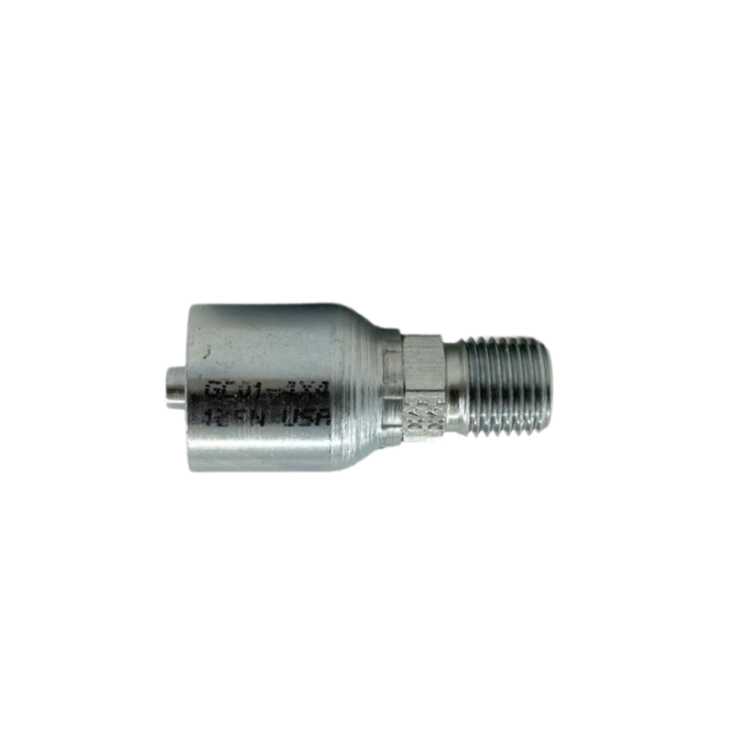 Hydraulic Hose Fitting – Straight Male – Grip Crimp – NPTF – 1/4" Hose x 1/4"-18 Thread – Trivalent Zinc Plated