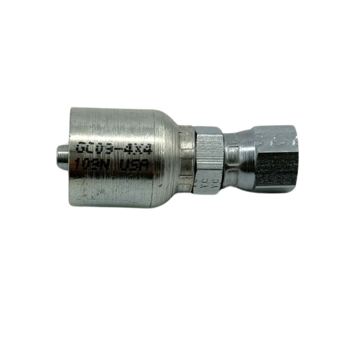 1/4" Hydraulic Hose Fitting – Straight Female Swivel, JIC 37° Flare, Grip Crimp, Zinc-Plated (GC09-4X4)