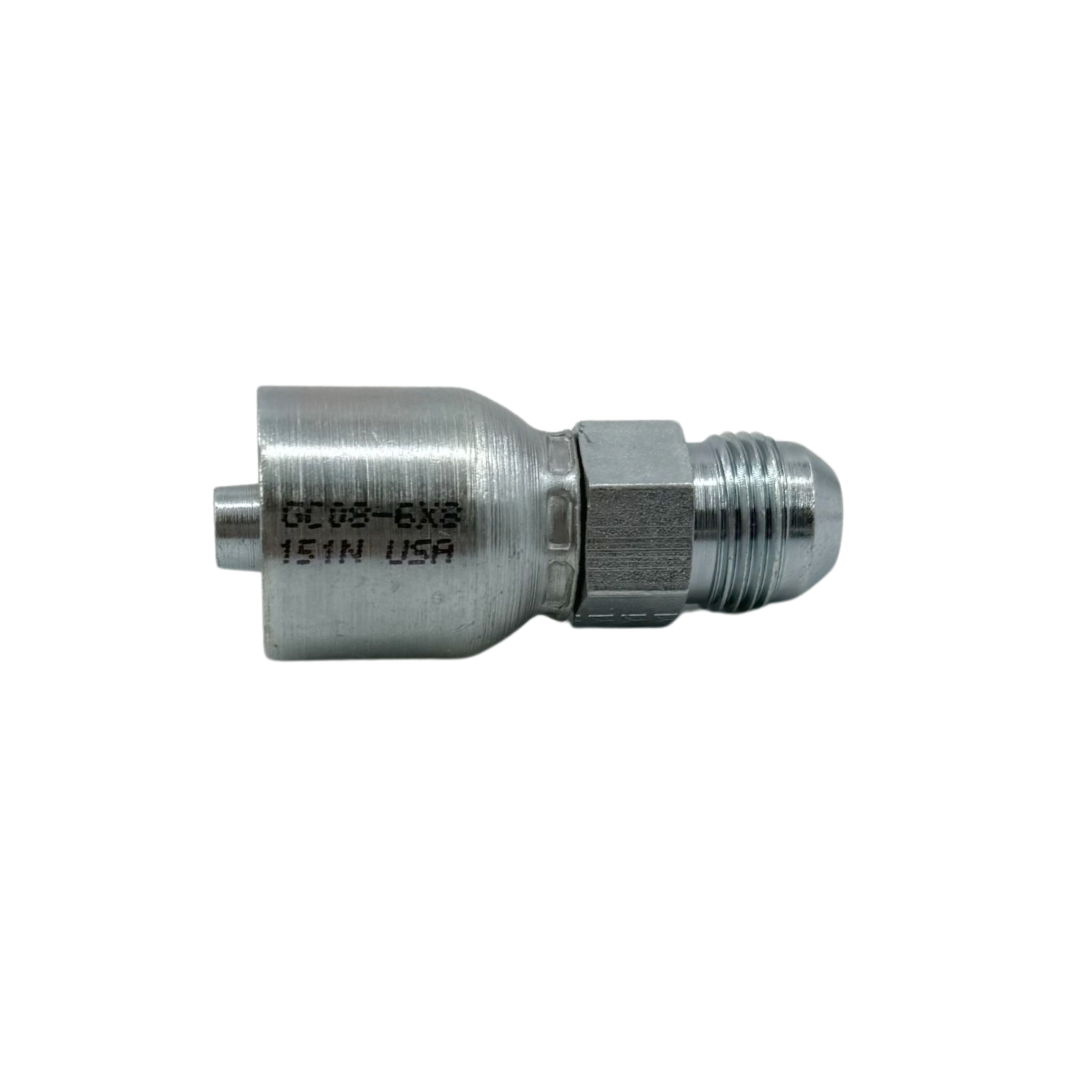 Hydraulic Hose Fitting – Straight Male – Grip Crimp – JIC 37° Flare – 3/8" Hose x 1/2"-16 Thread – Trivalent Zinc Plated
