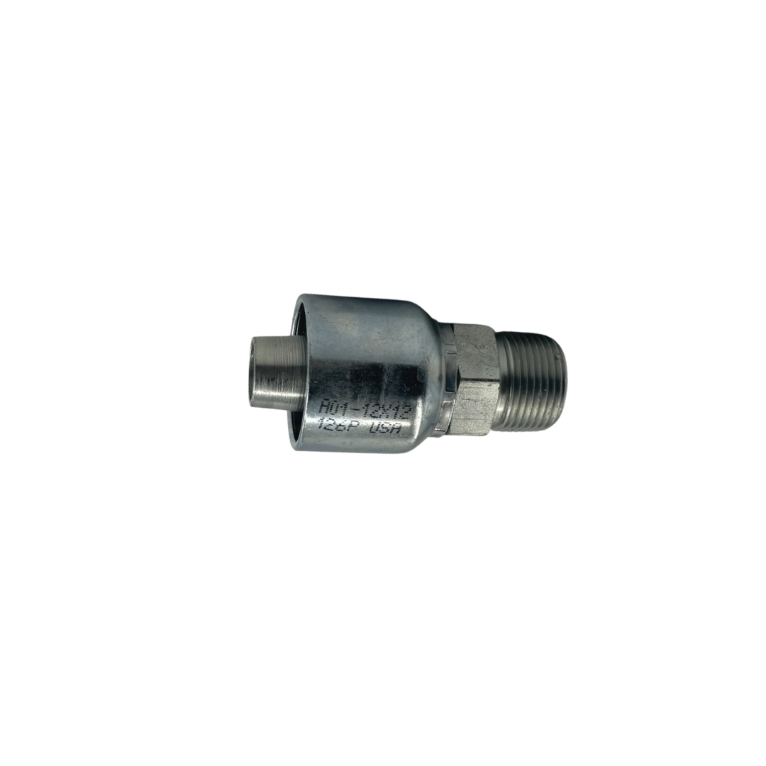 3/4" Hose x 3/4"-14 NPTF Male Pipe Rigid – Hydraulic Hose End – JIC 37° – A-Series – Trivalent Zinc