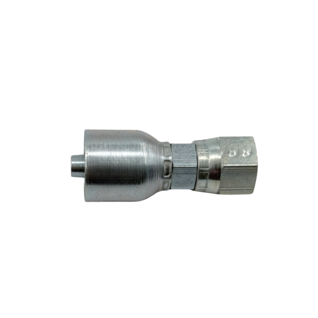 Hydraulic Hose Fitting – Straight Female Swivel – Grip Crimp – JIC 37° Flare – 5/8" Hose x 3/4"-16 Thread – Trivalent Zinc Plated