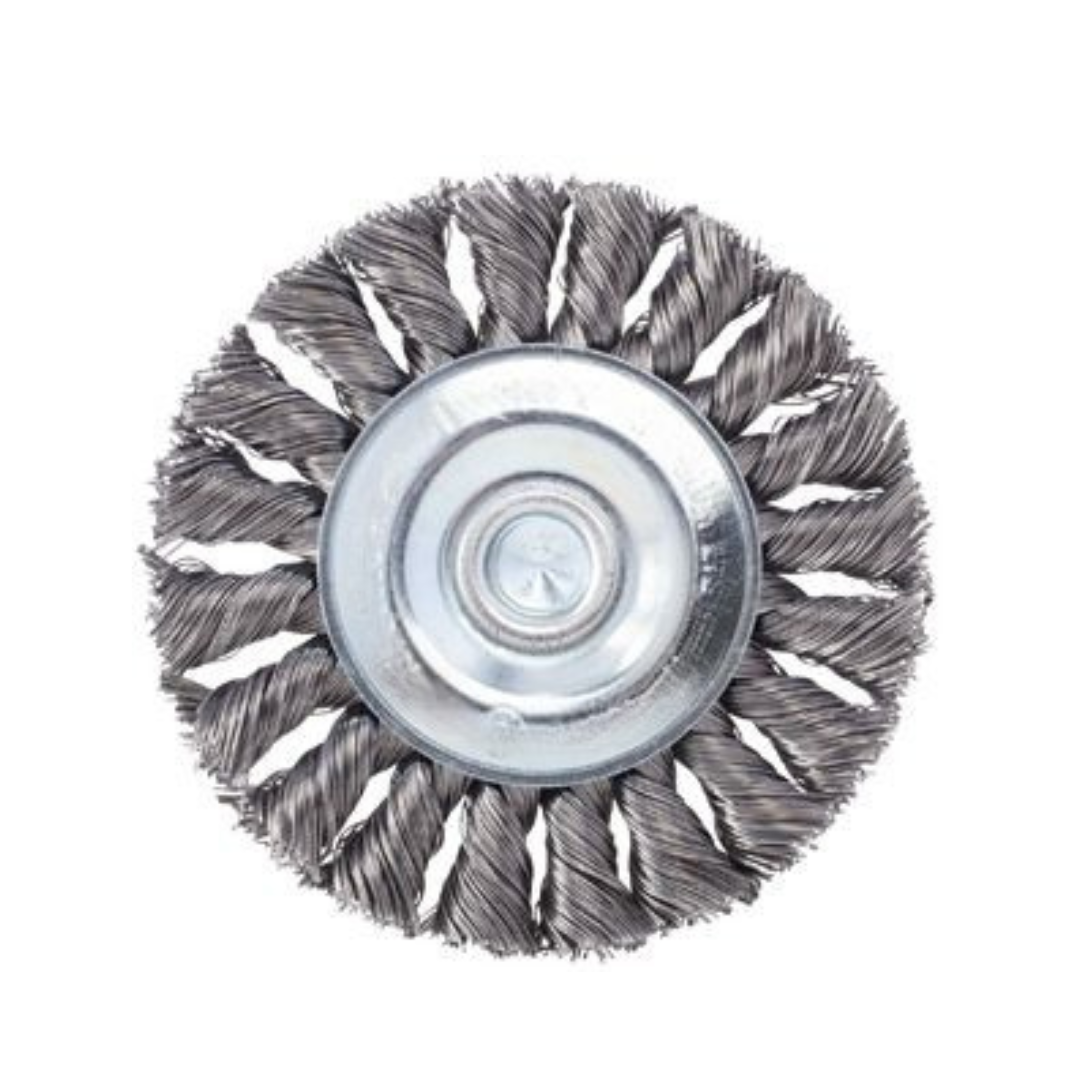 3-1/4" Heavy Duty Mounted Knot Wire Wheel Brush with 5/8"-11 Arbor
