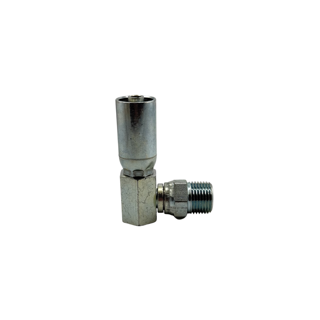 90° Male Swivel Hydraulic Fitting – 3/8" Hose x 1/2"-14 Pipe – Carbon Steel